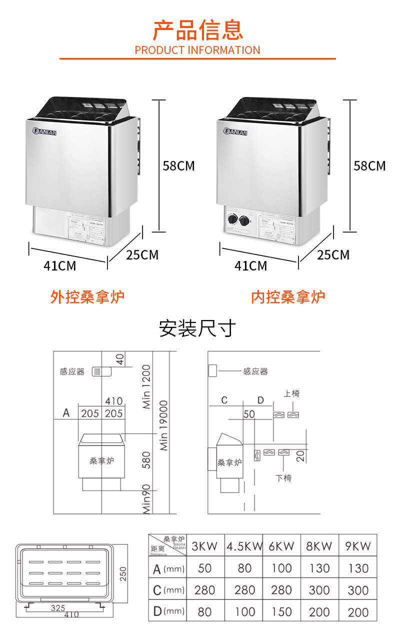 FANLAN不锈钢桑拿炉